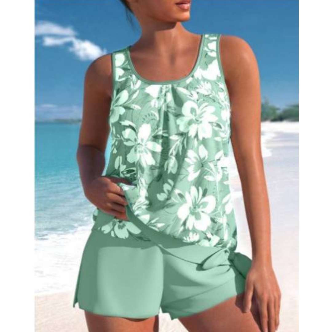 Hilary | Women's Floral Tankini Top and Modest Swim Shorts
