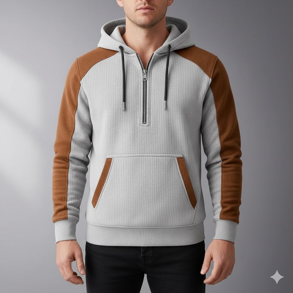Hildebert | Men's Contrast Panel Cord Hoodie