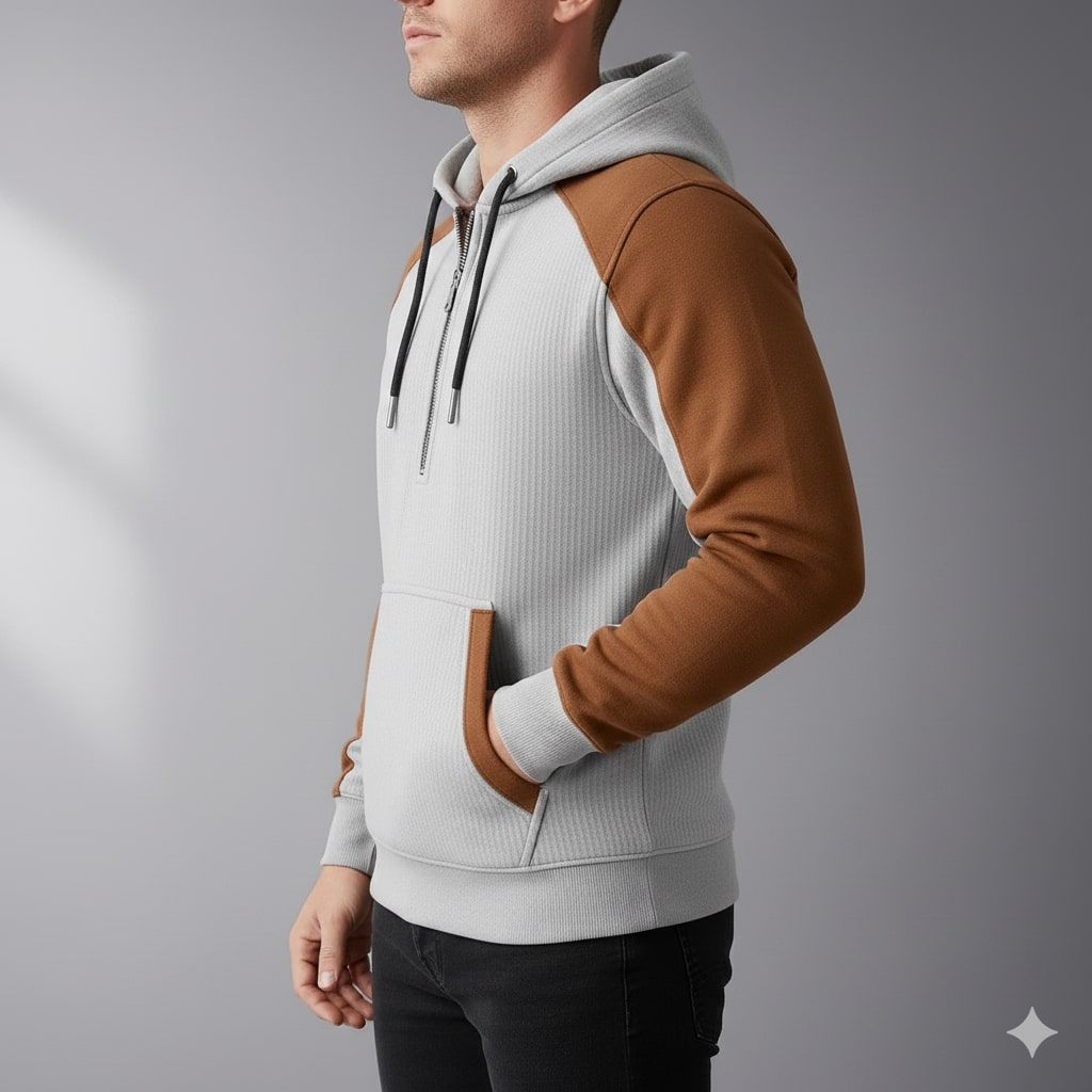 Hildebert | Men's Contrast Panel Cord Hoodie