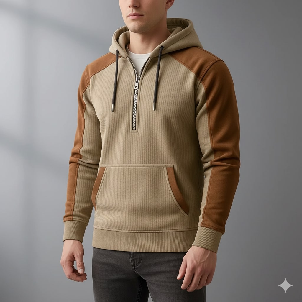 Hildebert | Men's Contrast Panel Cord Hoodie