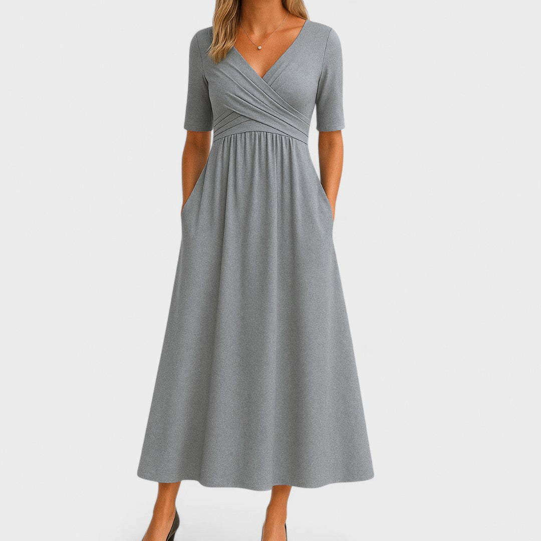 Ida | Women's Surplice V-Neck Pleated Wrap-Style Midi Dress