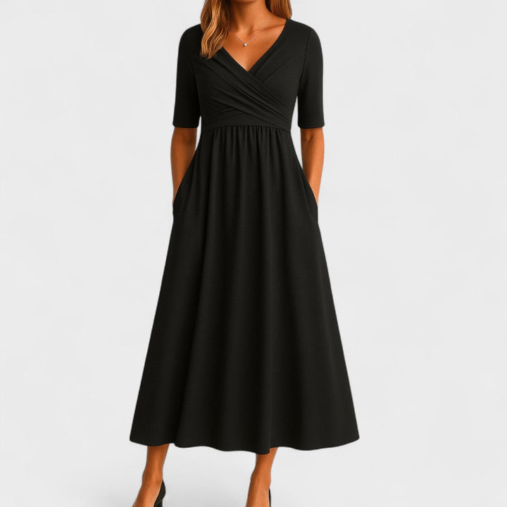 Ida | Women's Surplice V-Neck Pleated Wrap-Style Midi Dress