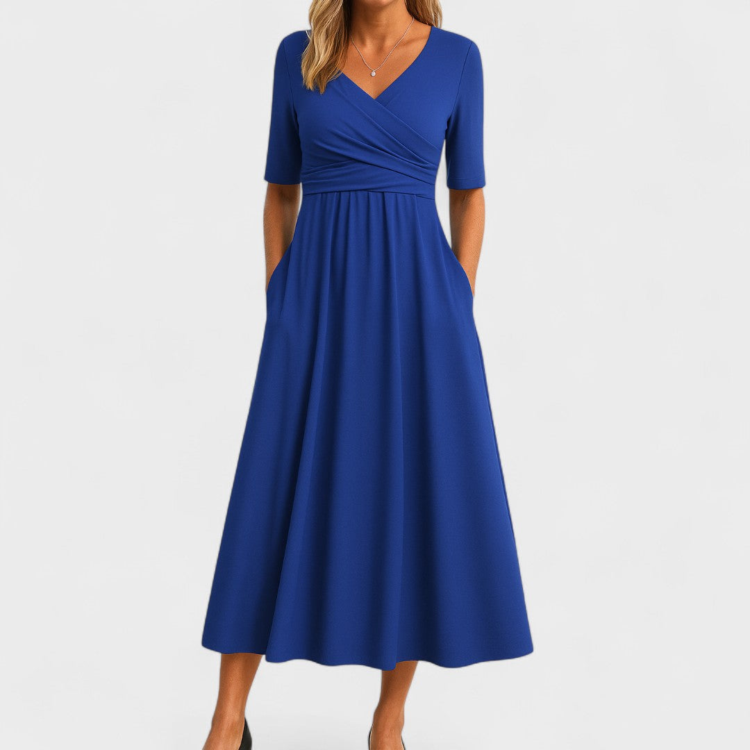 Ida | Women's Surplice V-Neck Pleated Wrap-Style Midi Dress