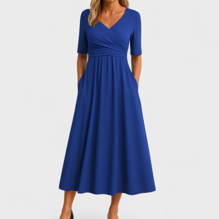 Ida | Women's Surplice V-Neck Pleated Wrap-Style Midi Dress