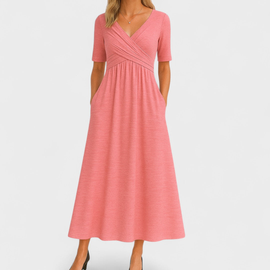 Ida | Women's Surplice V-Neck Pleated Wrap-Style Midi Dress