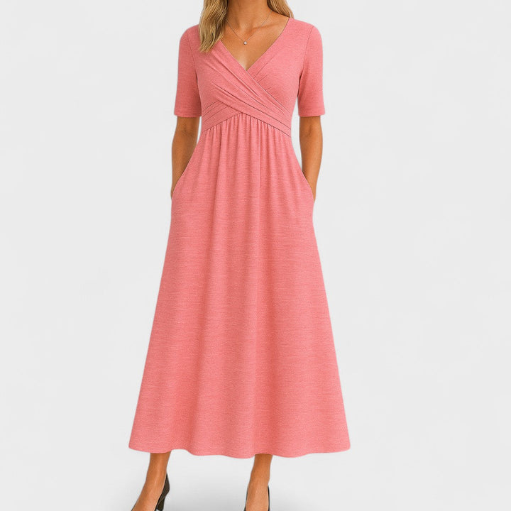 Ida | Women's Surplice V-Neck Pleated Wrap-Style Midi Dress
