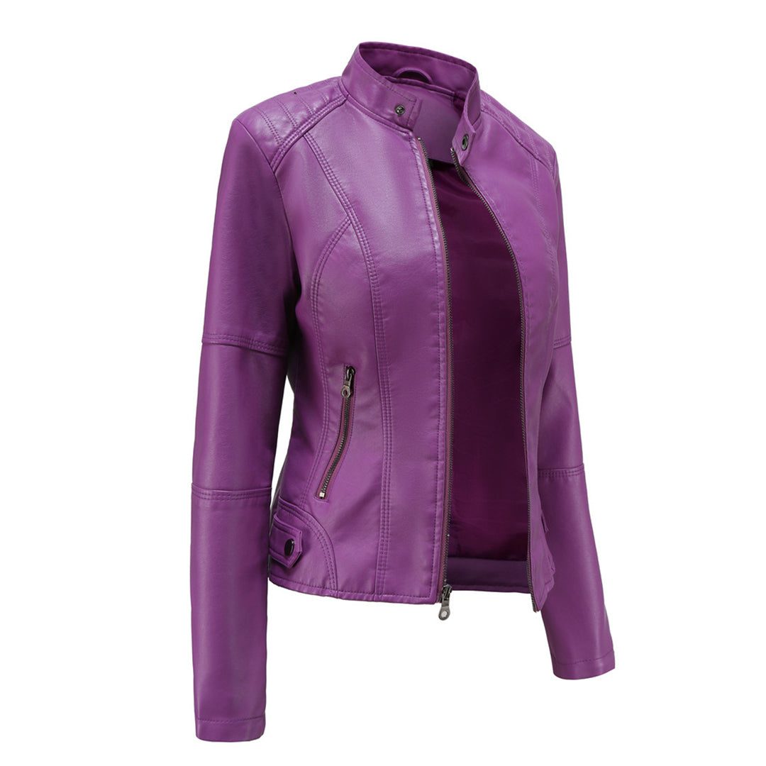 Renee | Women's Zip-Front Biker Jacket with Stand Collar
