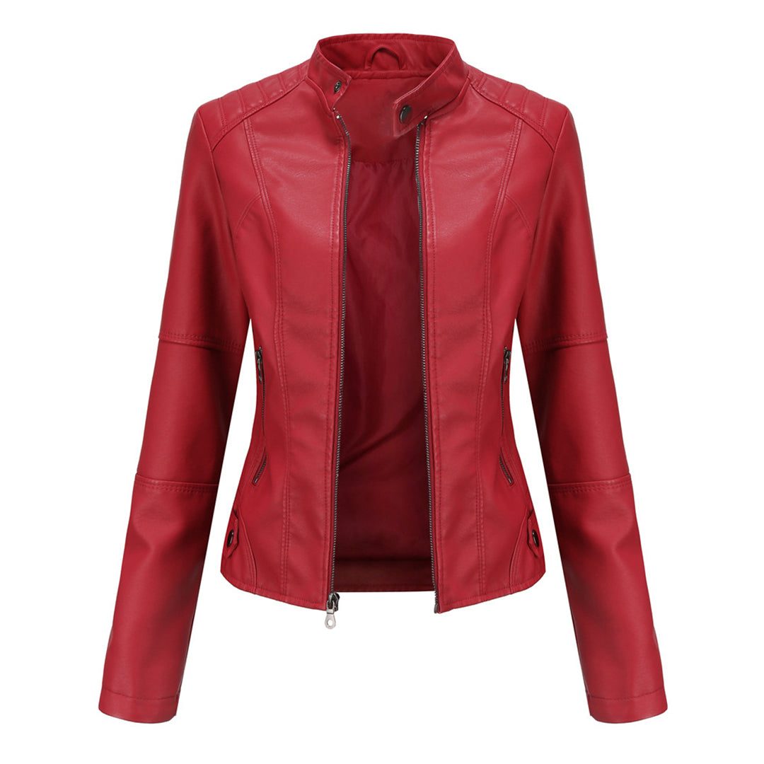 Renee | Women's Zip-Front Biker Jacket with Stand Collar