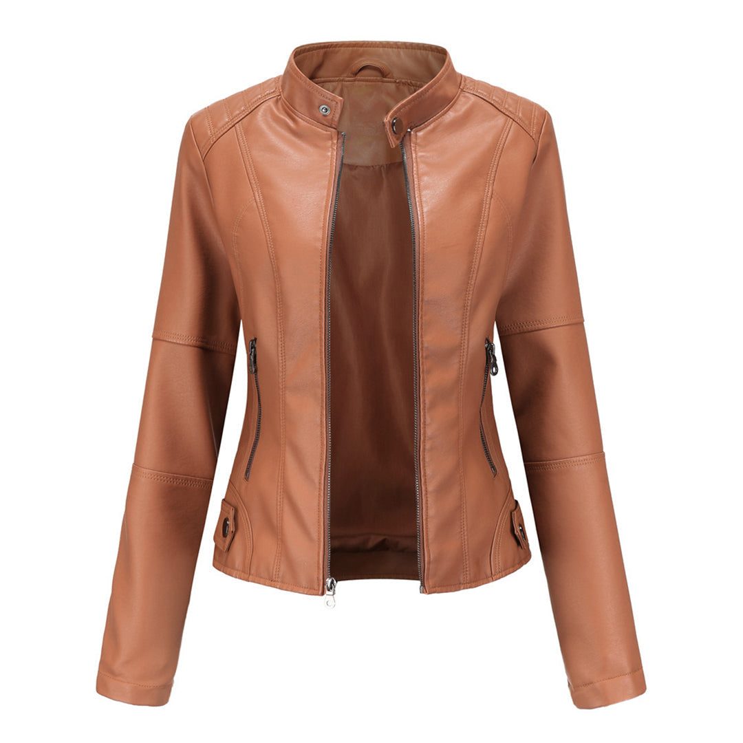 Renee | Women's Zip-Front Biker Jacket with Stand Collar