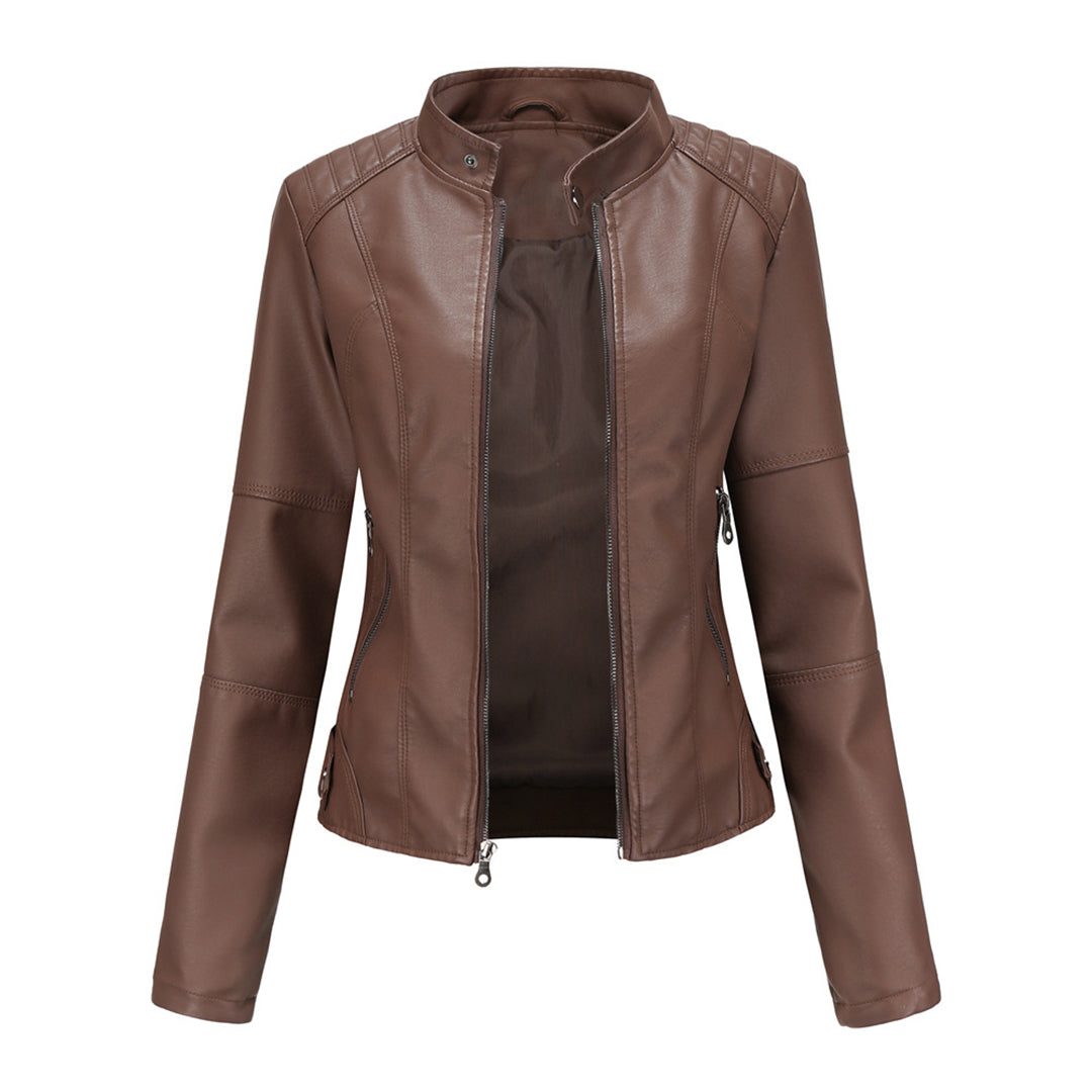Renee | Women's Zip-Front Biker Jacket with Stand Collar