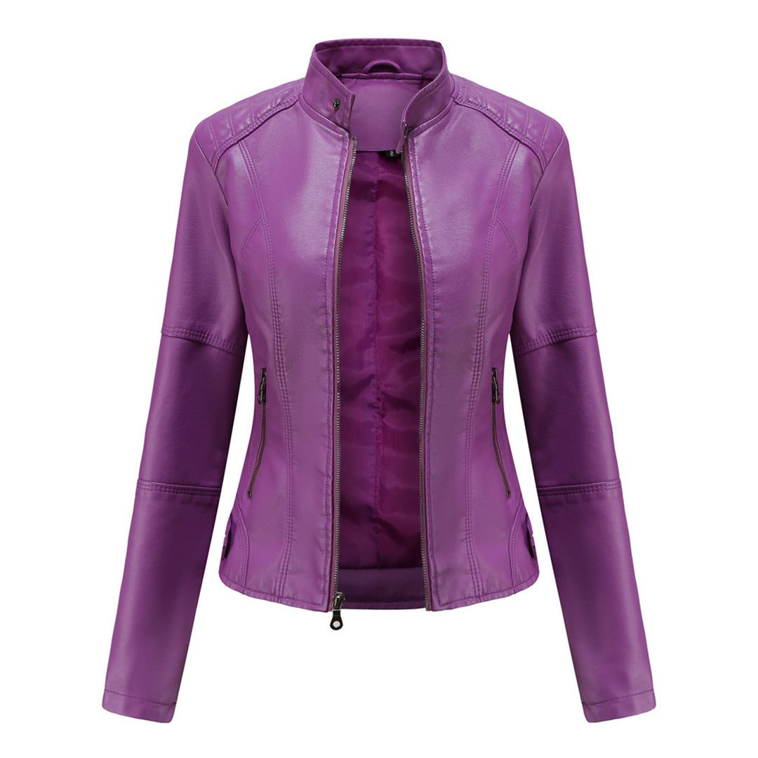 Renee | Women's Zip-Front Biker Jacket with Stand Collar