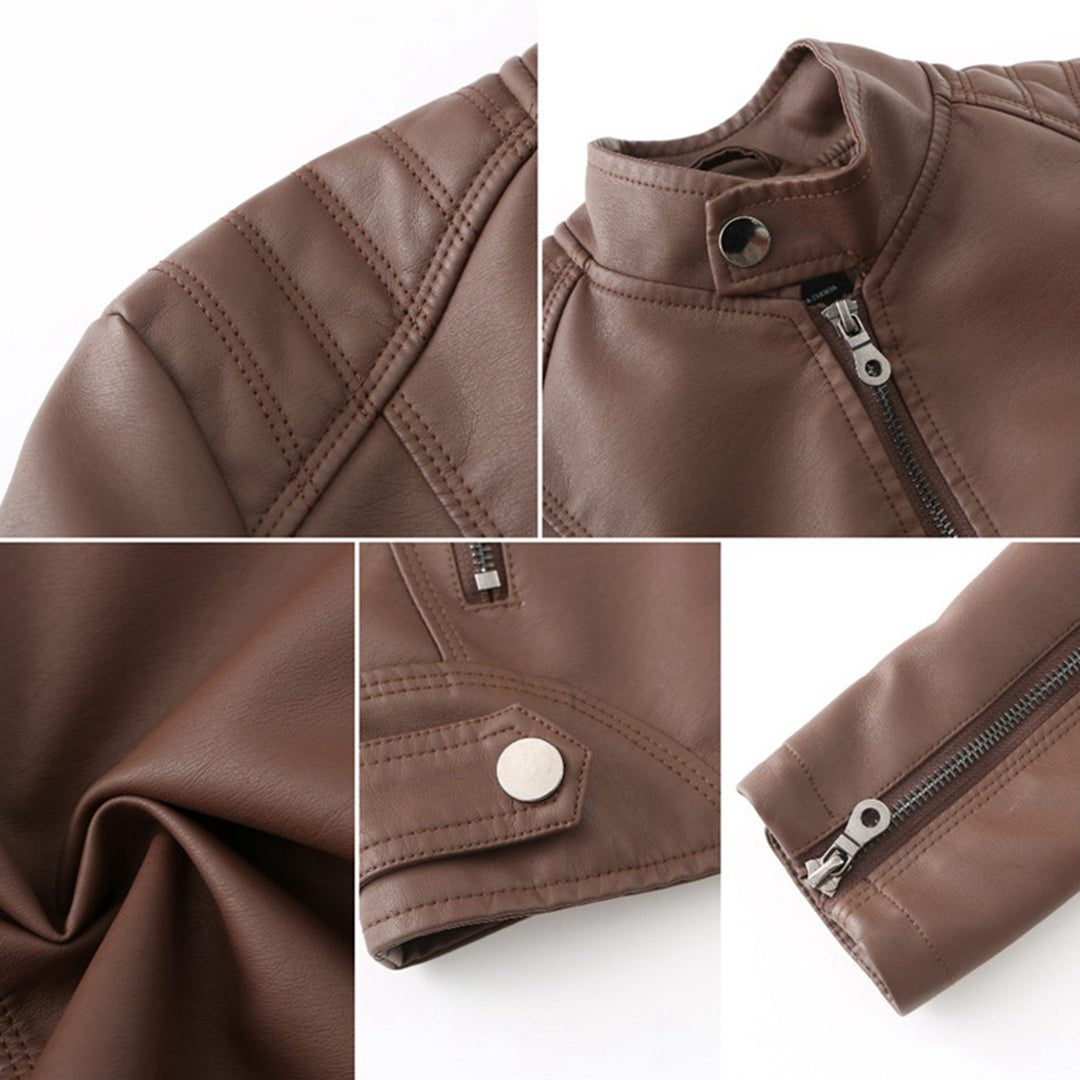 Renee | Women's Zip-Front Biker Jacket with Stand Collar