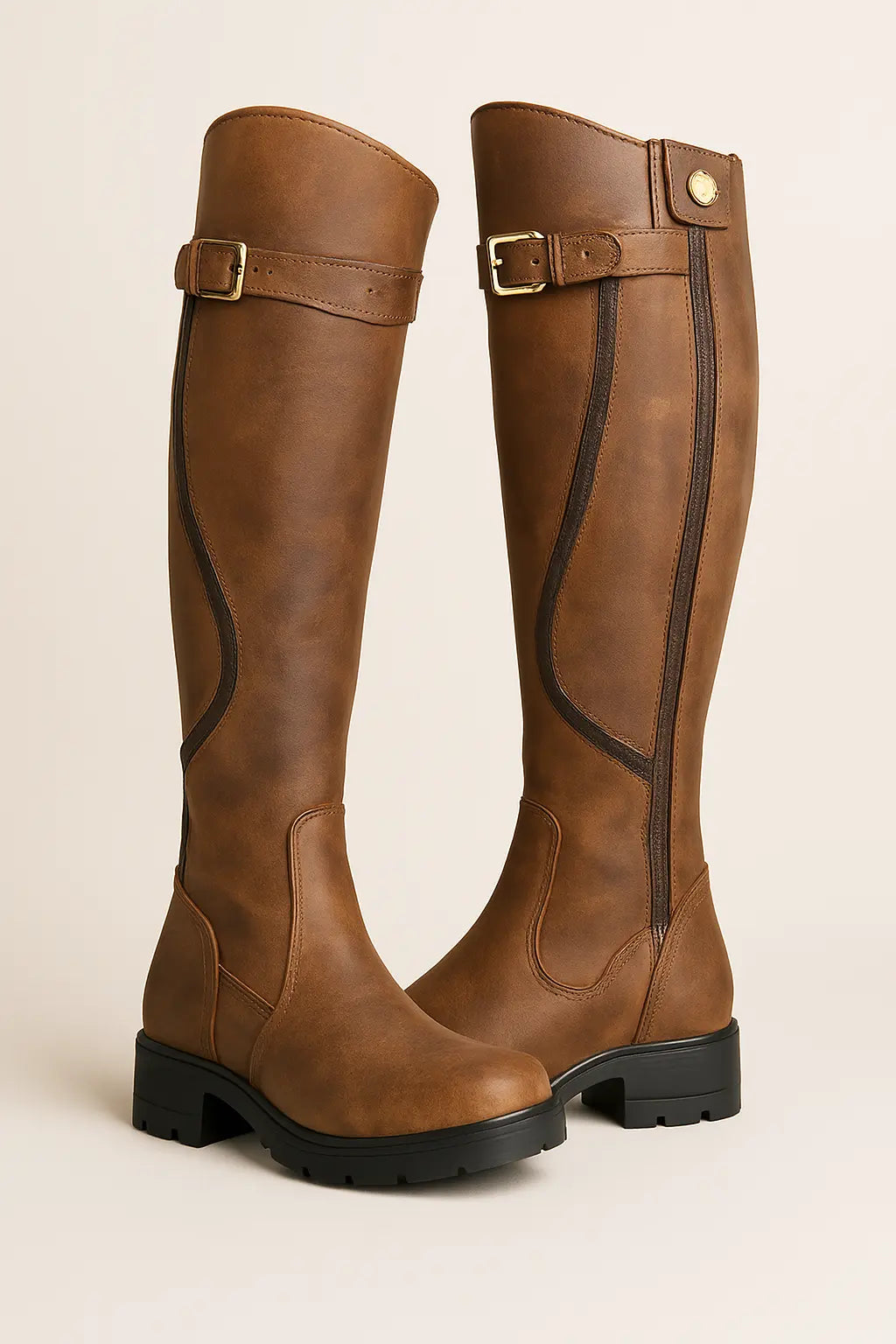 Bertrade | Women's Knee-High Riding Boots with Double Buckle
