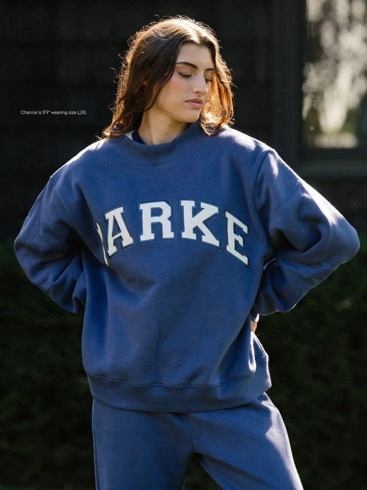 Varsity Mockneck Denim with White Letters