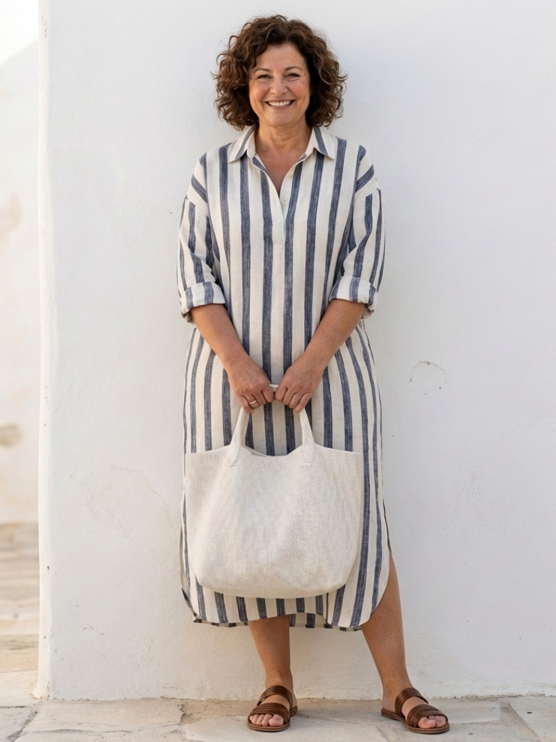 Imogen | Women's Striped Long-Sleeve Button-Front Shirt Dress
