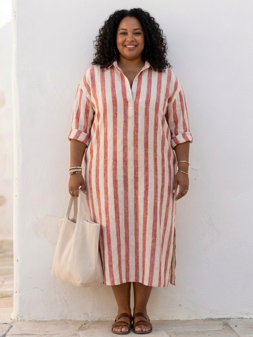Imogen | Women's Striped Long-Sleeve Button-Front Shirt Dress