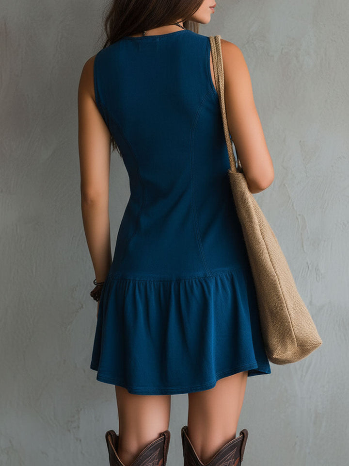 Indra | Women's Bohemian V-Neck Button-Down Knit Mini Dress