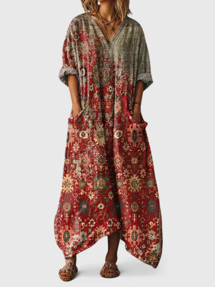 Indra | Women's Boho Paisley Front Pocket Maxi Dress