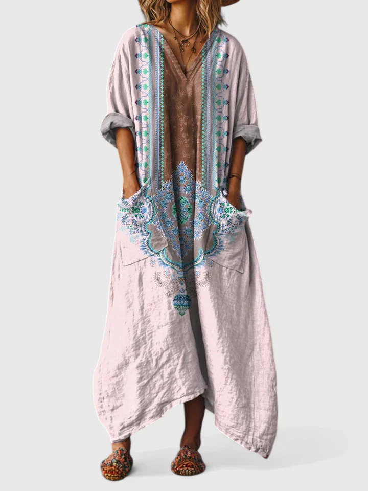 Indra | Women's Boho Paisley Front Pocket Maxi Dress