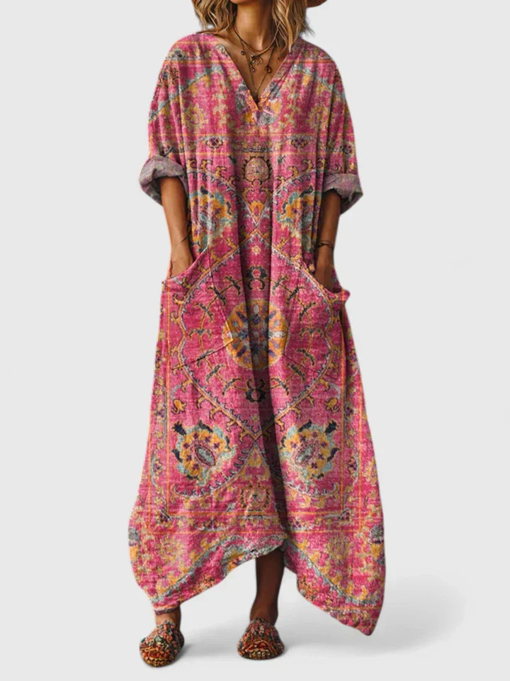 Indra | Women's Boho Paisley Front Pocket Maxi Dress