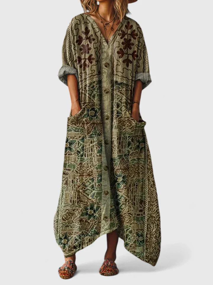 Indra | Women's Boho Paisley Front Pocket Maxi Dress