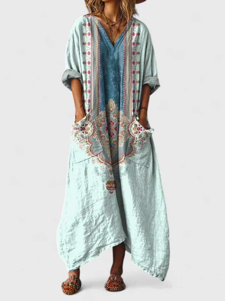 Indra | Women's Boho Paisley Front Pocket Maxi Dress