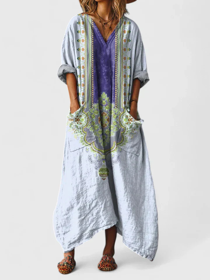 Indra | Women's Boho Paisley Front Pocket Maxi Dress