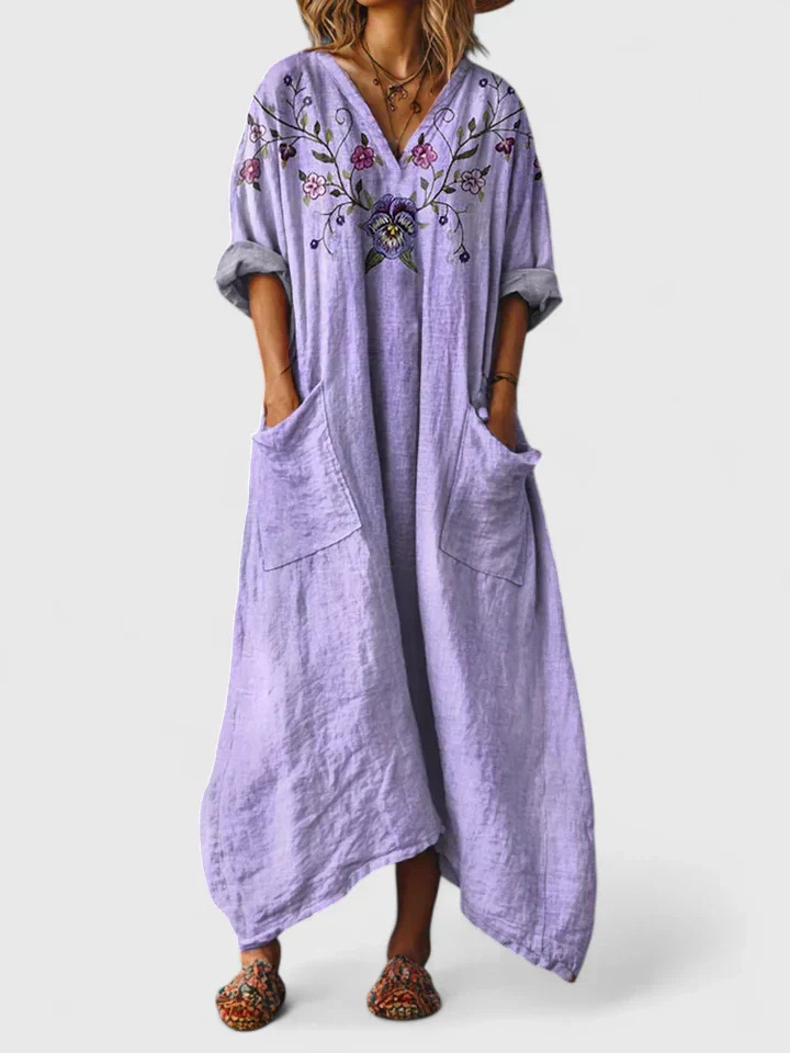 Indra | Women's Boho Paisley Front Pocket Maxi Dress