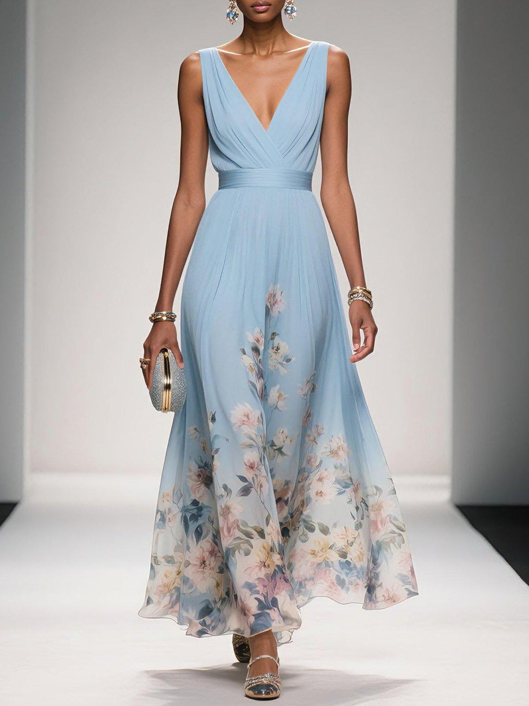 Isabella | Women's Floral V-Neck Flowing Wedding Guest Dress