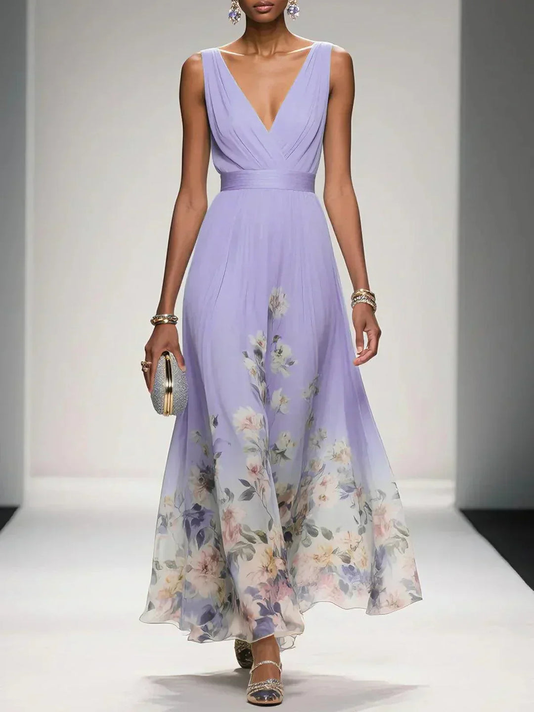 Isabella | Women's Floral V-Neck Flowing Wedding Guest Dress