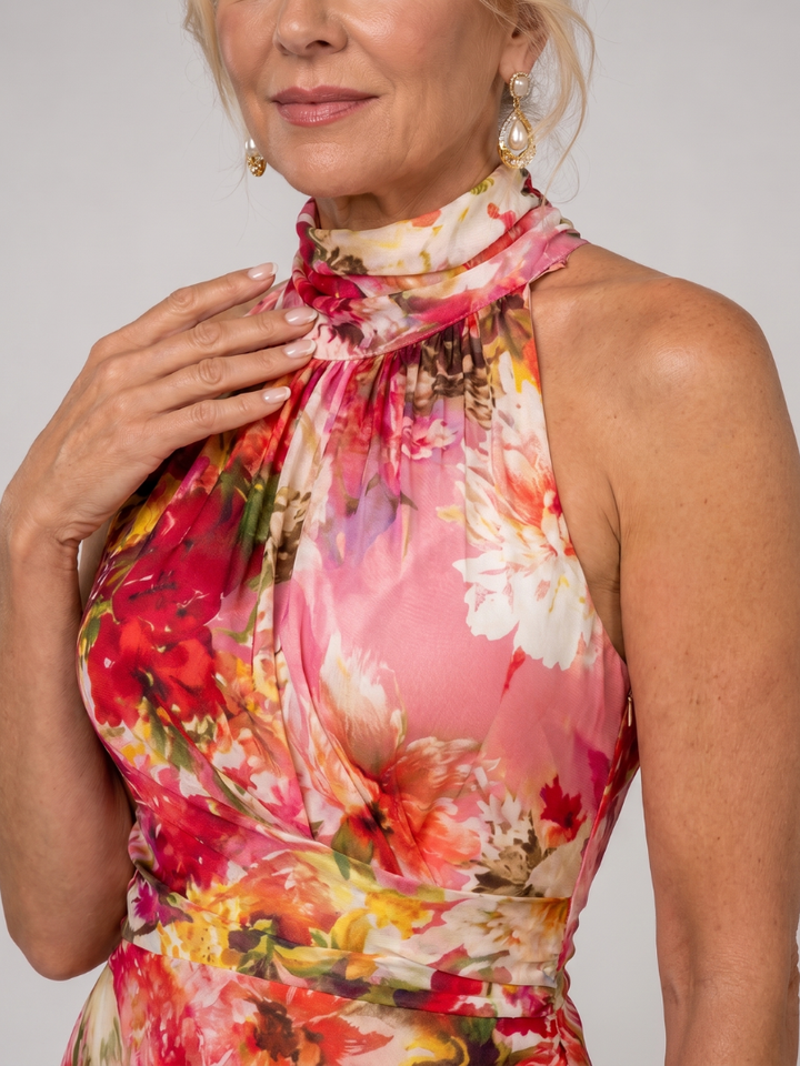Isadora | Women's Halter Neck Floral Print Flowing Maxi Dress