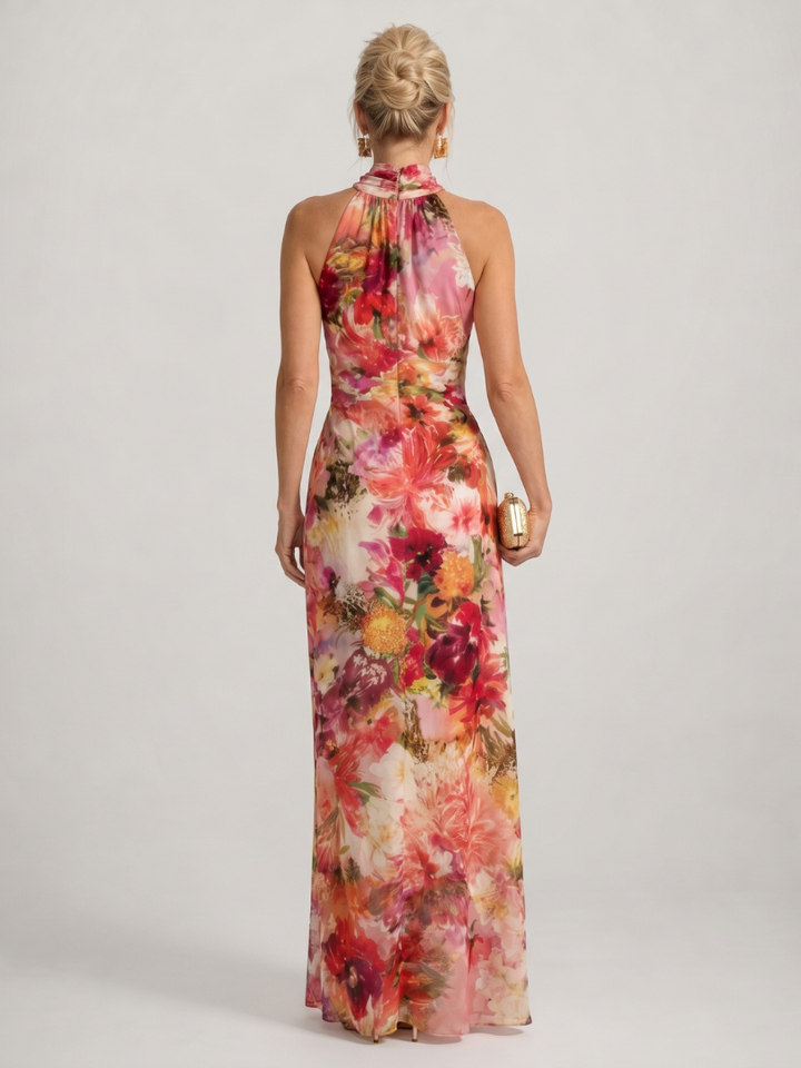 Isadora | Women's Halter Neck Floral Print Flowing Maxi Dress
