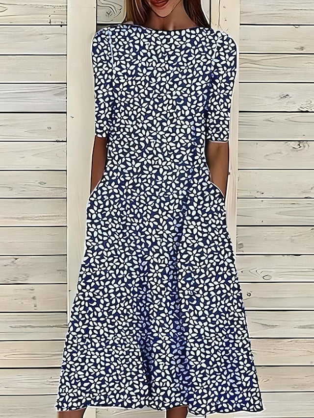 Isla | Women's Floral A-Line Round Neck Midi Dress