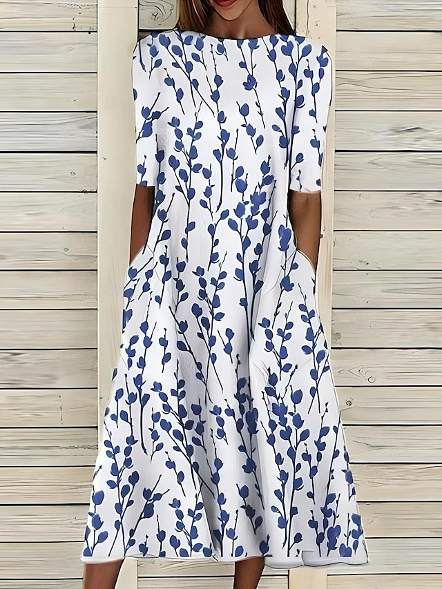 Isla | Women's Floral A-Line Round Neck Midi Dress