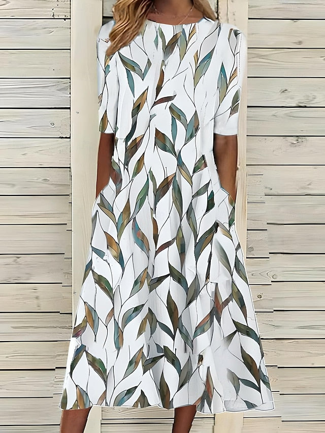 Isla | Women's Floral A-Line Round Neck Midi Dress
