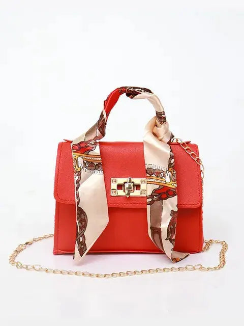 Sabelle | Women's Structured Chain Bag with Scarf-Wrapped Handle