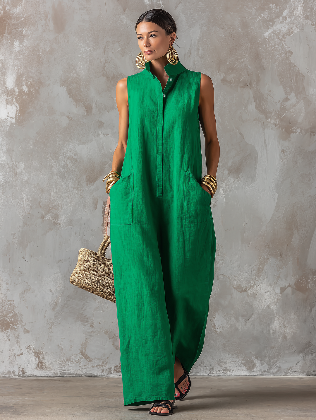 Jerline | Women's Minimalist Stand Collar Sleeveless Jumpsuit