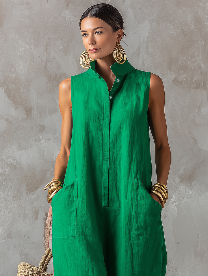 Jerline | Women's Minimalist Stand Collar Sleeveless Jumpsuit