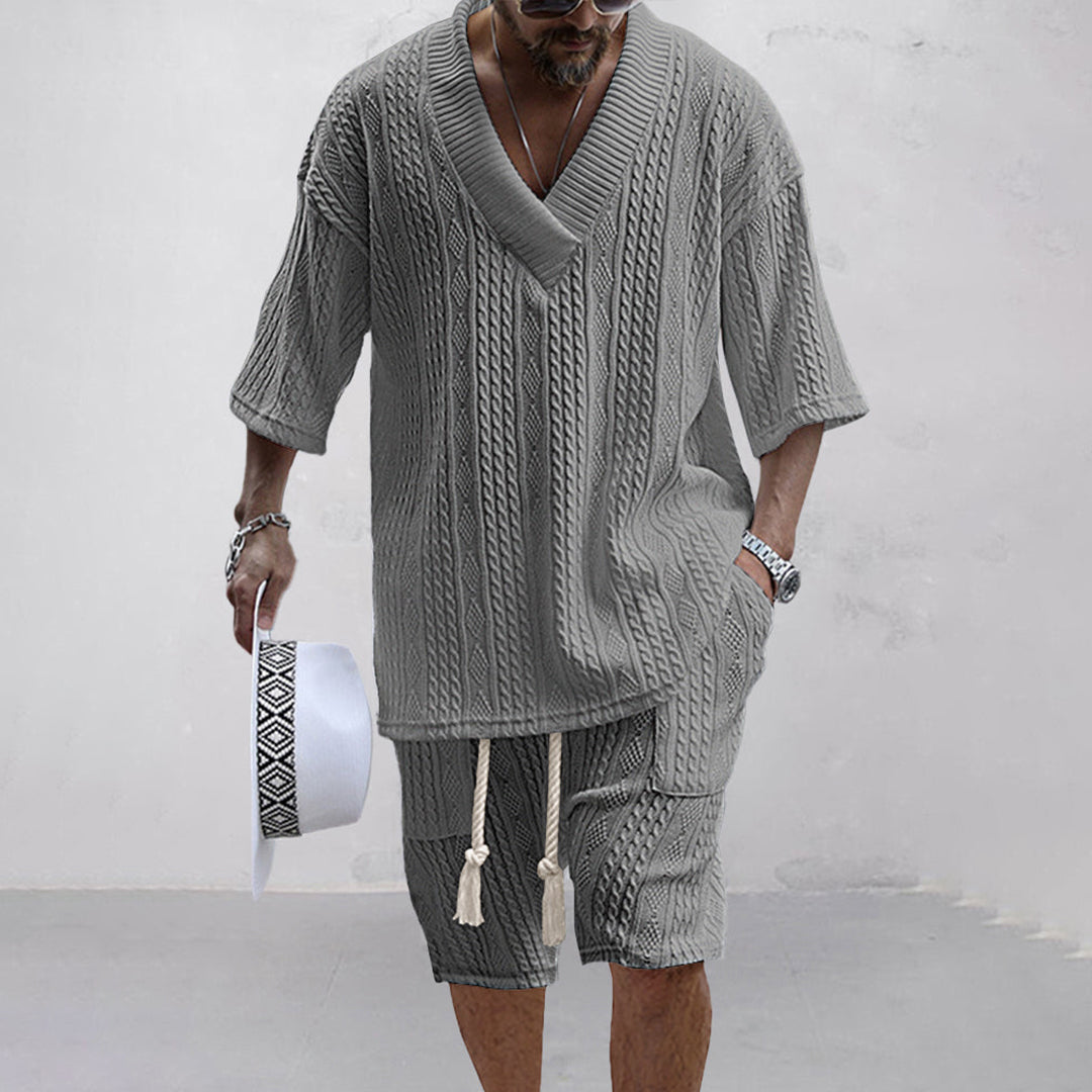 Joco | Men's Knit V-Neck and Drawstring Shorts Set