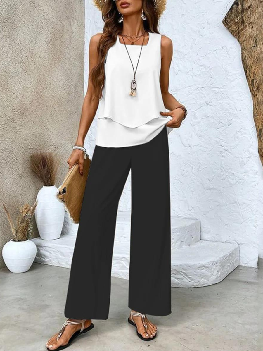 Josephine | Women's Airy Layered Wide-Leg Two-Piece Set