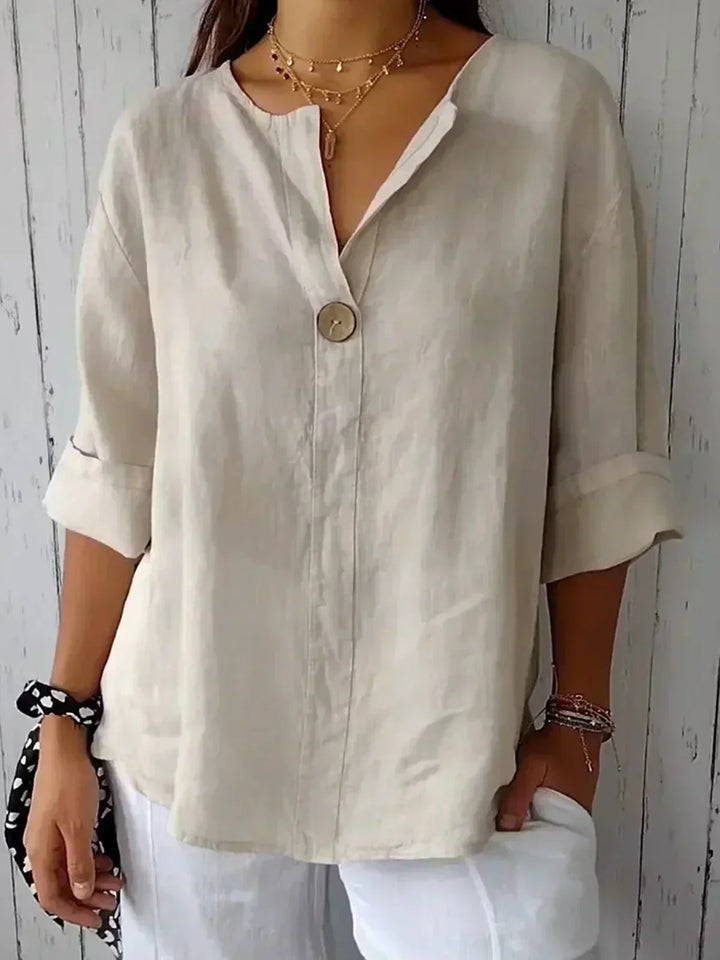 Josephine | Women's Linen V-Neck Roll-Up Sleeve Blouse