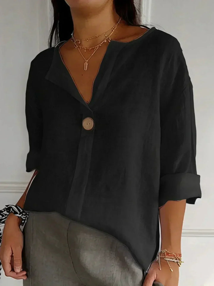 Josephine | Women's Linen V-Neck Roll-Up Sleeve Blouse