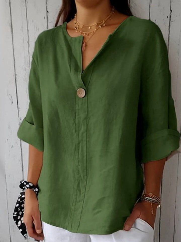 Josephine | Women's Linen V-Neck Roll-Up Sleeve Blouse