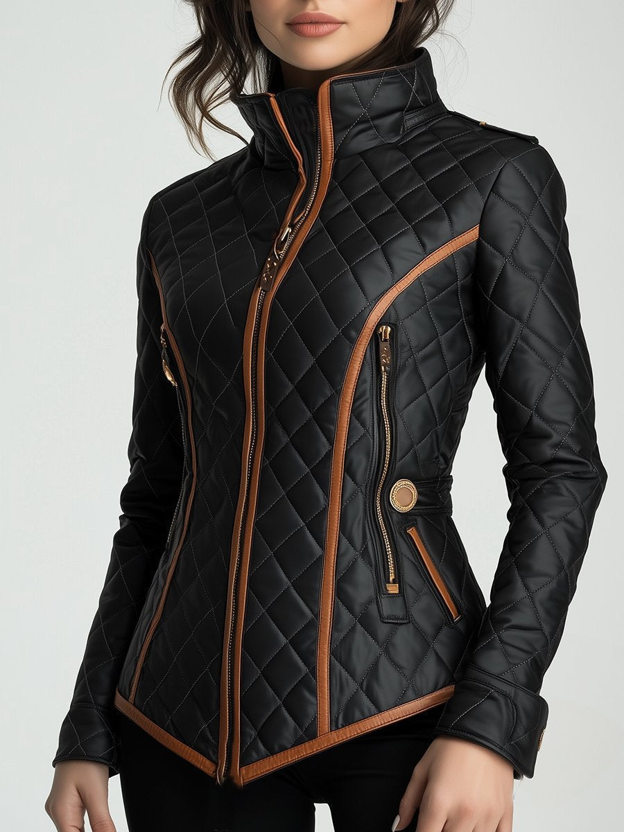 Toinette | Women's Diamond-Quilted Moto Jacket with Contrast Piping