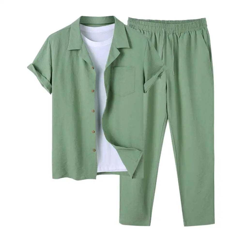 Julian | Men's Casual Linen Short Sleeve Shirt and Pants Set