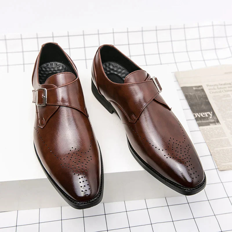 Julian | Men's Single Strap Buckle Perforated Dress Shoes