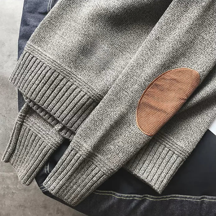 Julien | Men's Chunky Cable Sweater with Elbow Patches