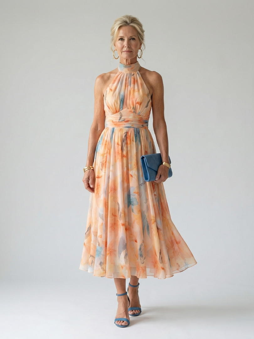 Juniper | Women's Soft Halter Gathered Sleeveless Midi Dress