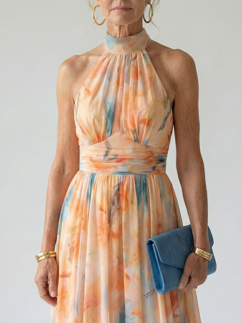 Juniper | Women's Soft Halter Gathered Sleeveless Midi Dress
