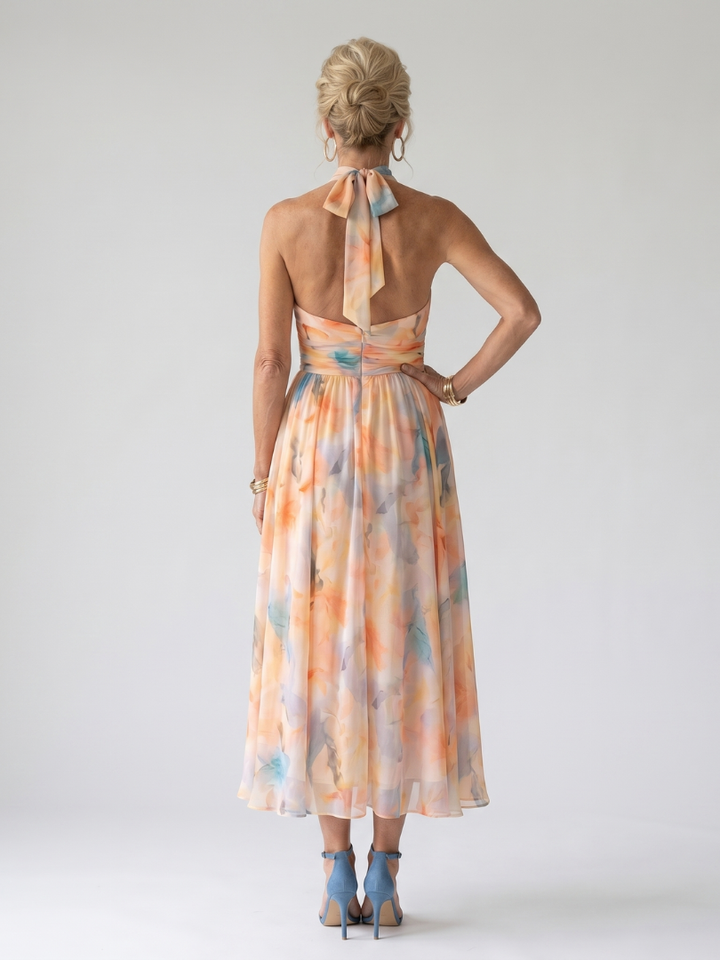 Juniper | Women's Soft Halter Gathered Sleeveless Midi Dress